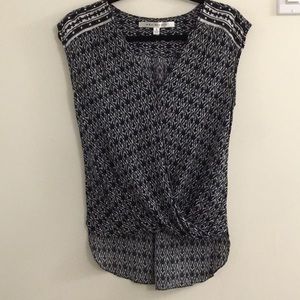 Navy & white printed blouse